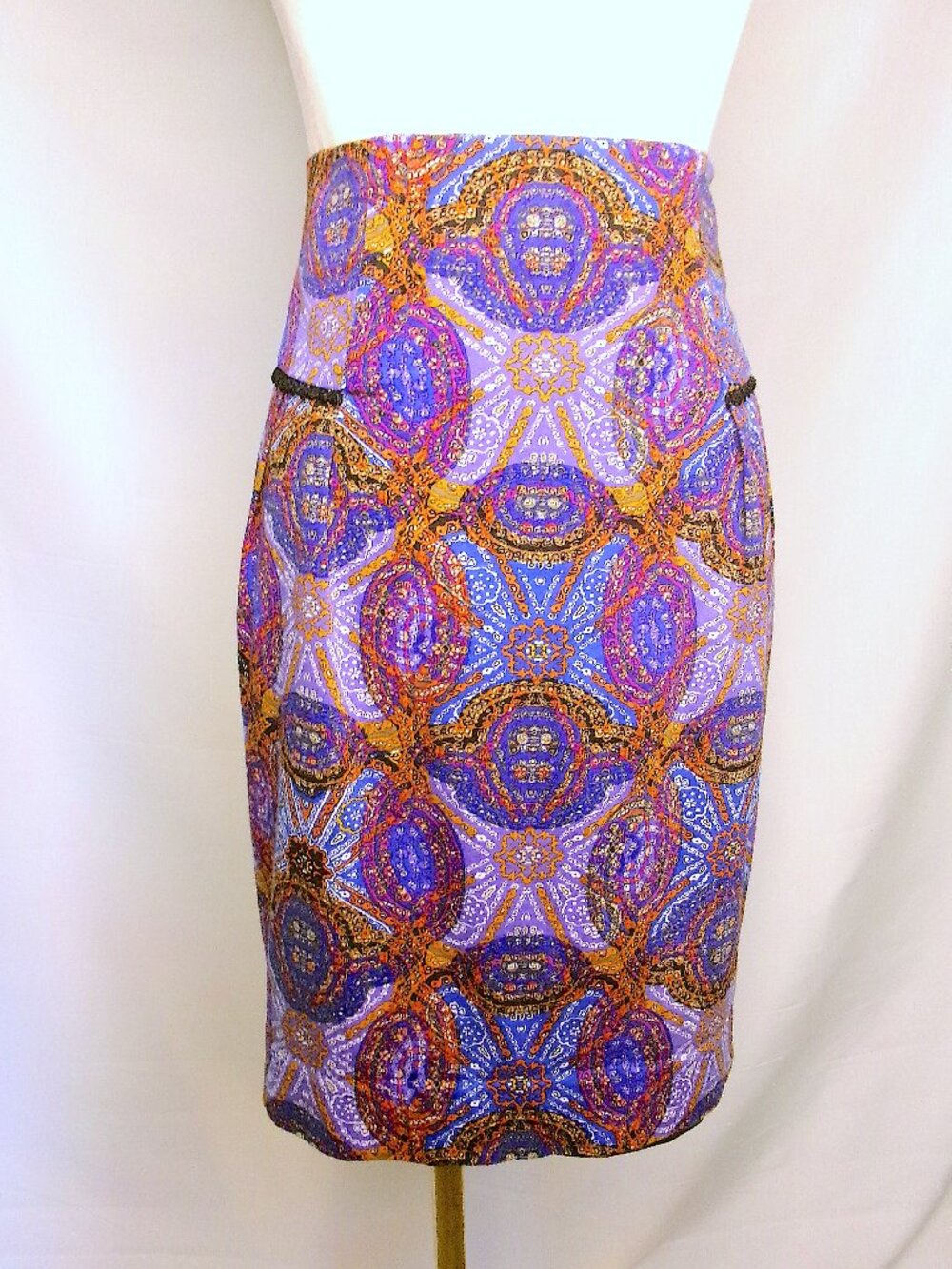 Etcetera Purple Paisley Pencil Skirt Size 10 Stretch Lined Career Office Chic